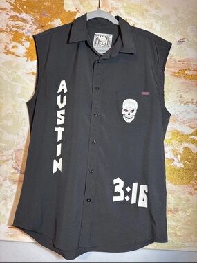 RSVLTS Stone Cold 3:16 KUNUFLEX Sleeveless Button Up Shirt Black Large
